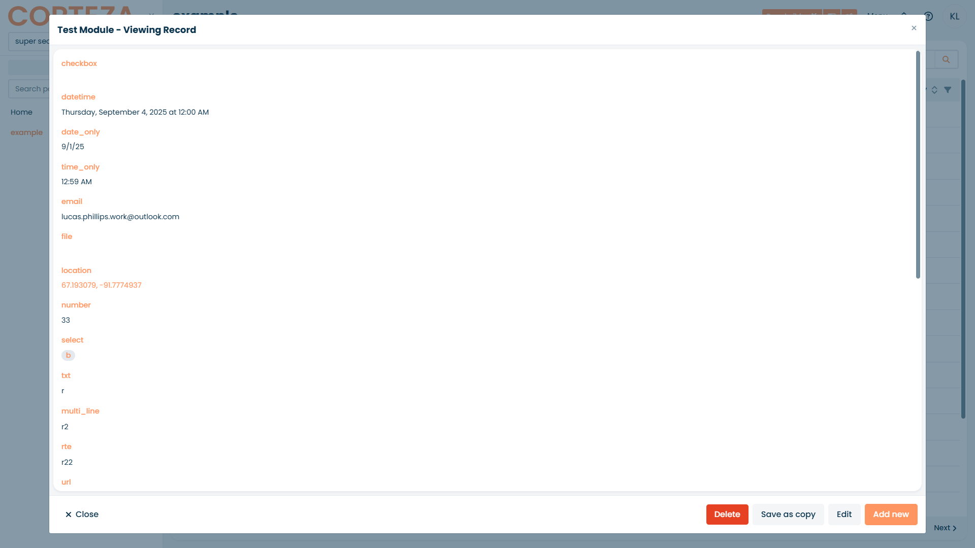 Opening Record in a Modal